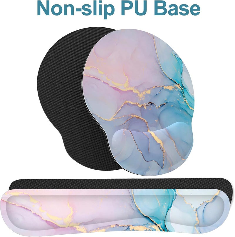 JIGOO Ergonomic Mouse Pad with Wrist Rest and Keyboard Wrist Rest, Mousepad and Wrist Rest for Computer Keyboard, Non-Slip Rubber Base, Mouse Pad with Wrist Support for Gaming, Office, Pink Blue Marble - Image 4